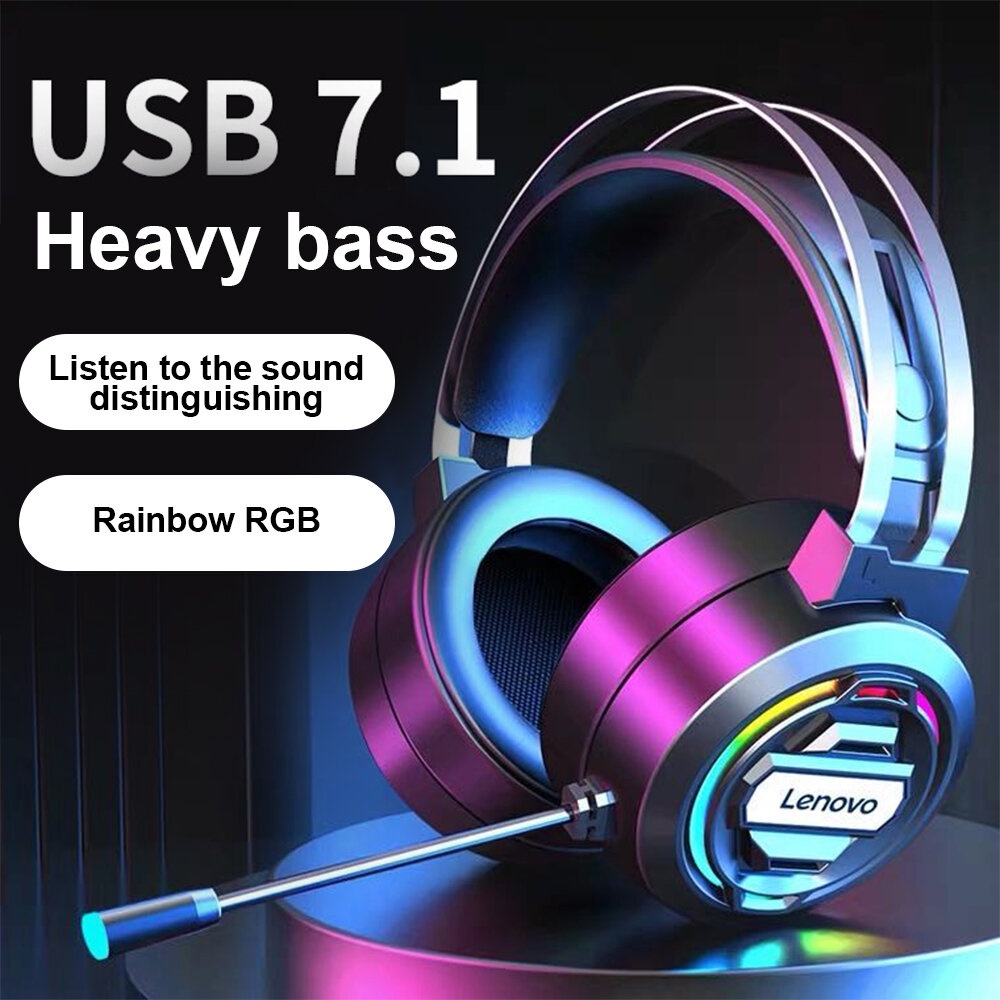 Lenovo Lecoo HT401 Headphone 7.1 RGB Light Heavy Bass 50mm Loudspeaker Gamming Wired Headphones wtih Adjustable Microphone - USB 7.1 - Image 2