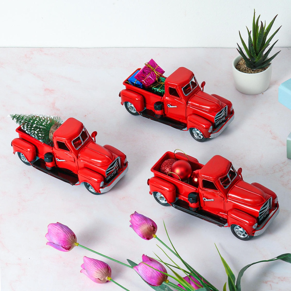 Metal Car Antique Red Truck Model Vintage Style Party Decorations + Gift - A - Image 2