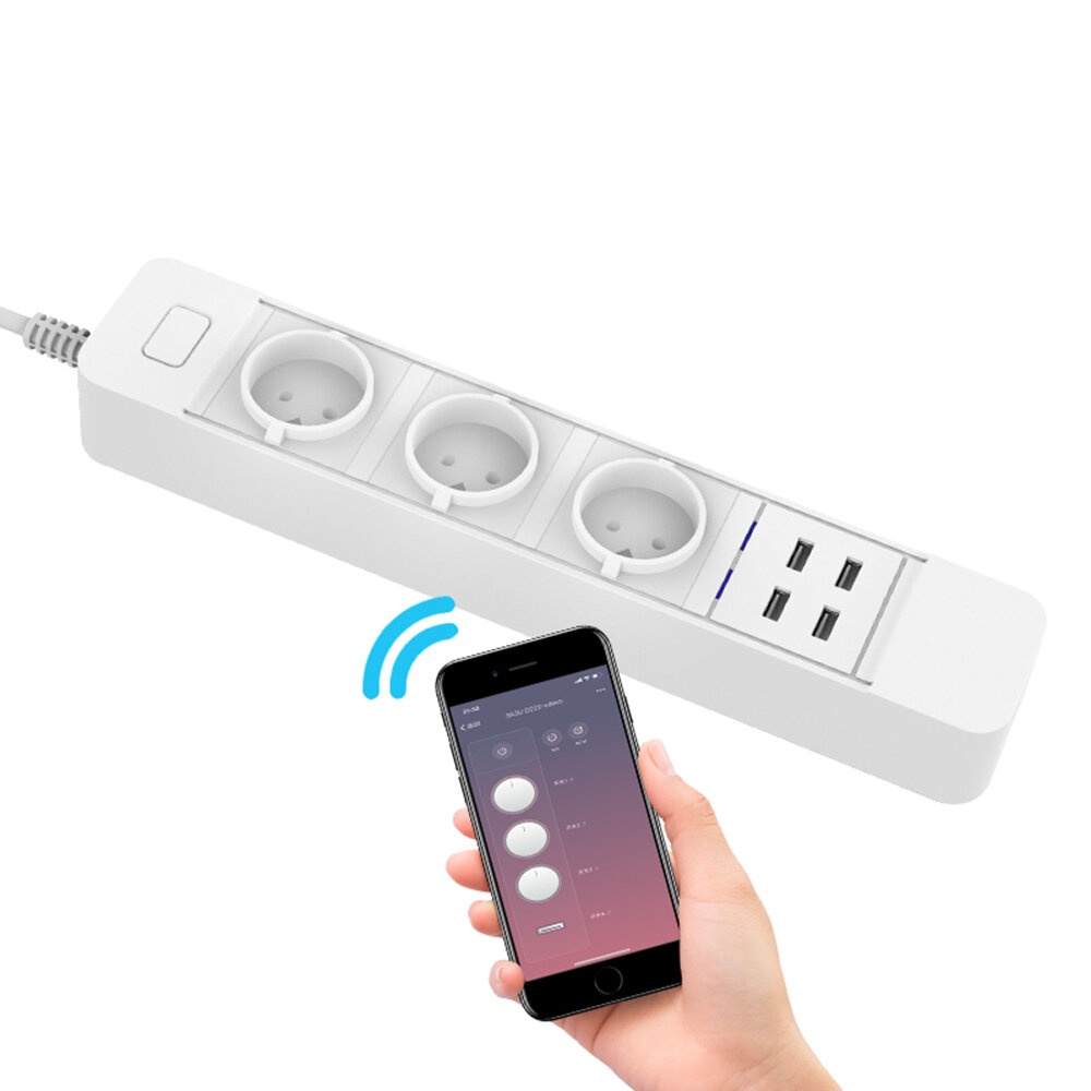 DHEKINGD D555 Smart WIFI App Control Power Strip with 3 EU Outlets Plug 4 USB Fast Charging Socket Work Power Outlet - EU Plug - Image 2