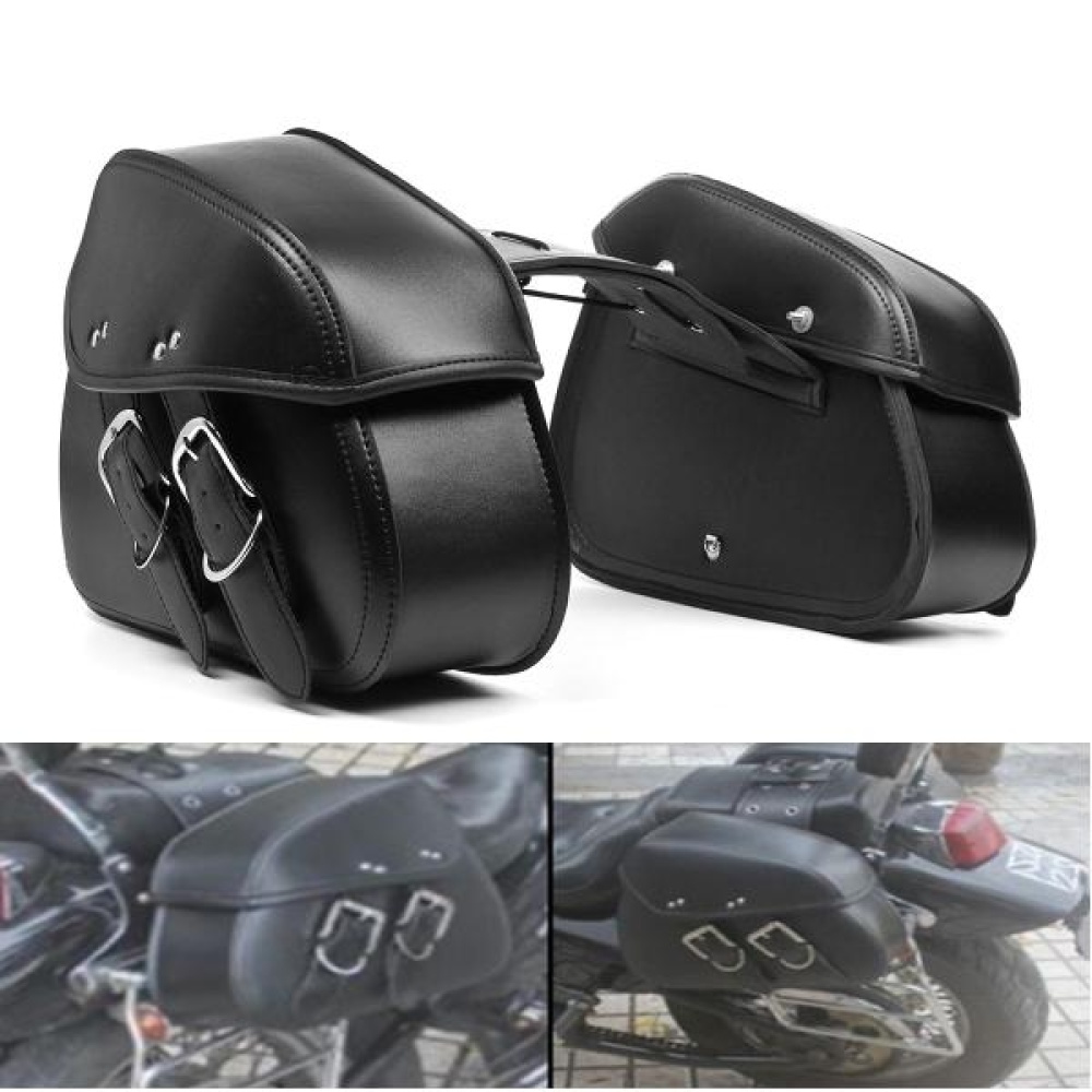 Motorcycle PU Leather Custom Saddlebags Waterproof Saddle Swing Arm Bag Left Right Black - Image 2