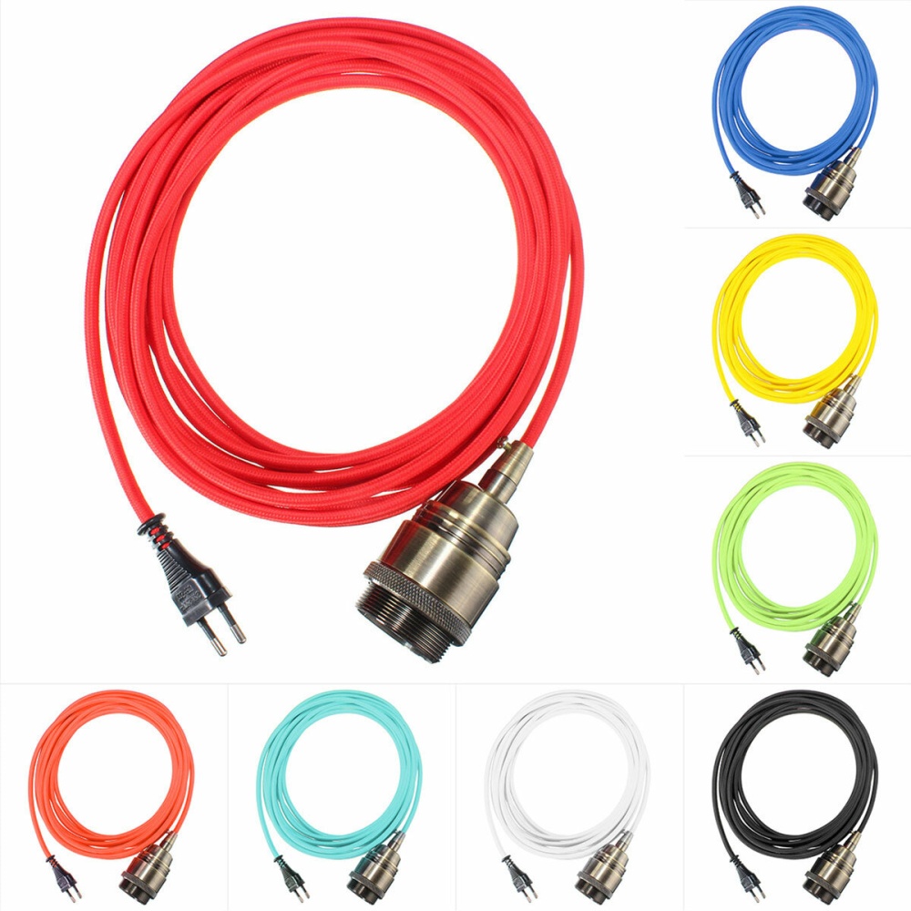 KINGSO E27 Edison Lamp Holder Pendant Light Hanging Lamp Holder DIY Lamp Accessories in Vintage Style with Colored Textile Cord & Plug - Blue L