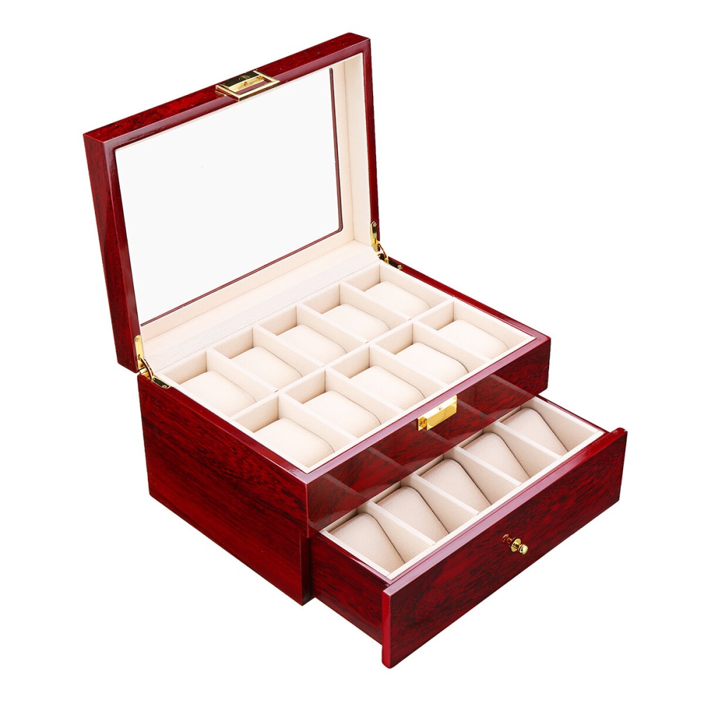 10/20 Grids Wooden Watches Display Case Jewelry Box Collection Storage Holder Box - 10 - Image 2