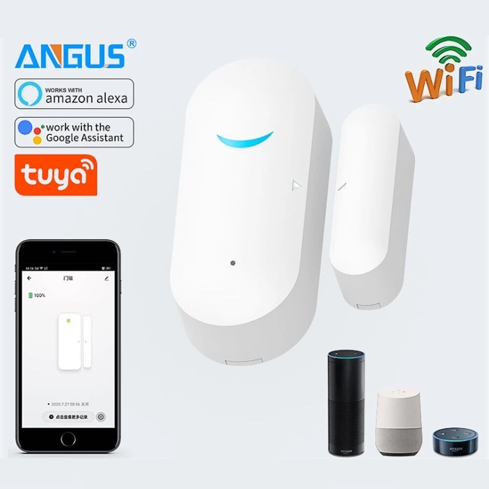ANGUS AW201 Tuya Smart Wifi Door Window Open Closed Sensor Detector Home Burglar Intruder Security Alarm Work with Alexa Google