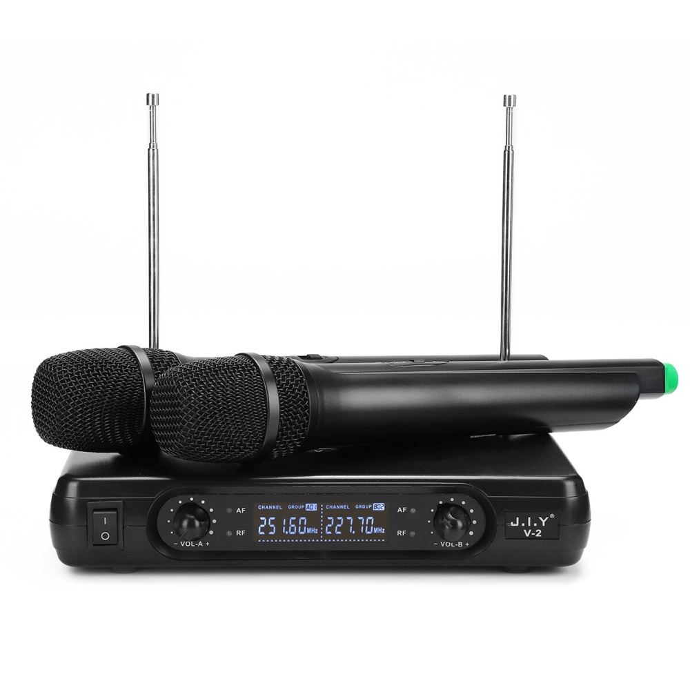 Dual Channel Professional VHF Wireless Microphone System KTV Karaoke System Dual Handheld Mic High-fidelity Amplifier - EU Plug