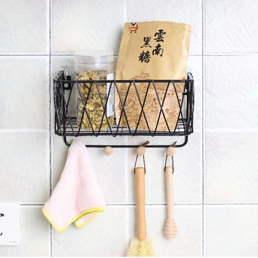 Bakeey Kitchen Rack Toilet Bathroom Wrought Iron Wall Storage Rack Hanging Basket - White - Image 2