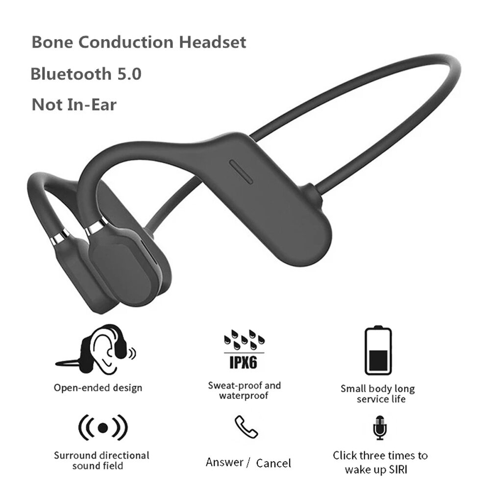 OPENEAR Duet Bone Conduction Sports bluetooth Wireless Headphone 6D Handsfree Driving Neckband IPX6 Waterproof Earphone with Mic - Grey - Image 2