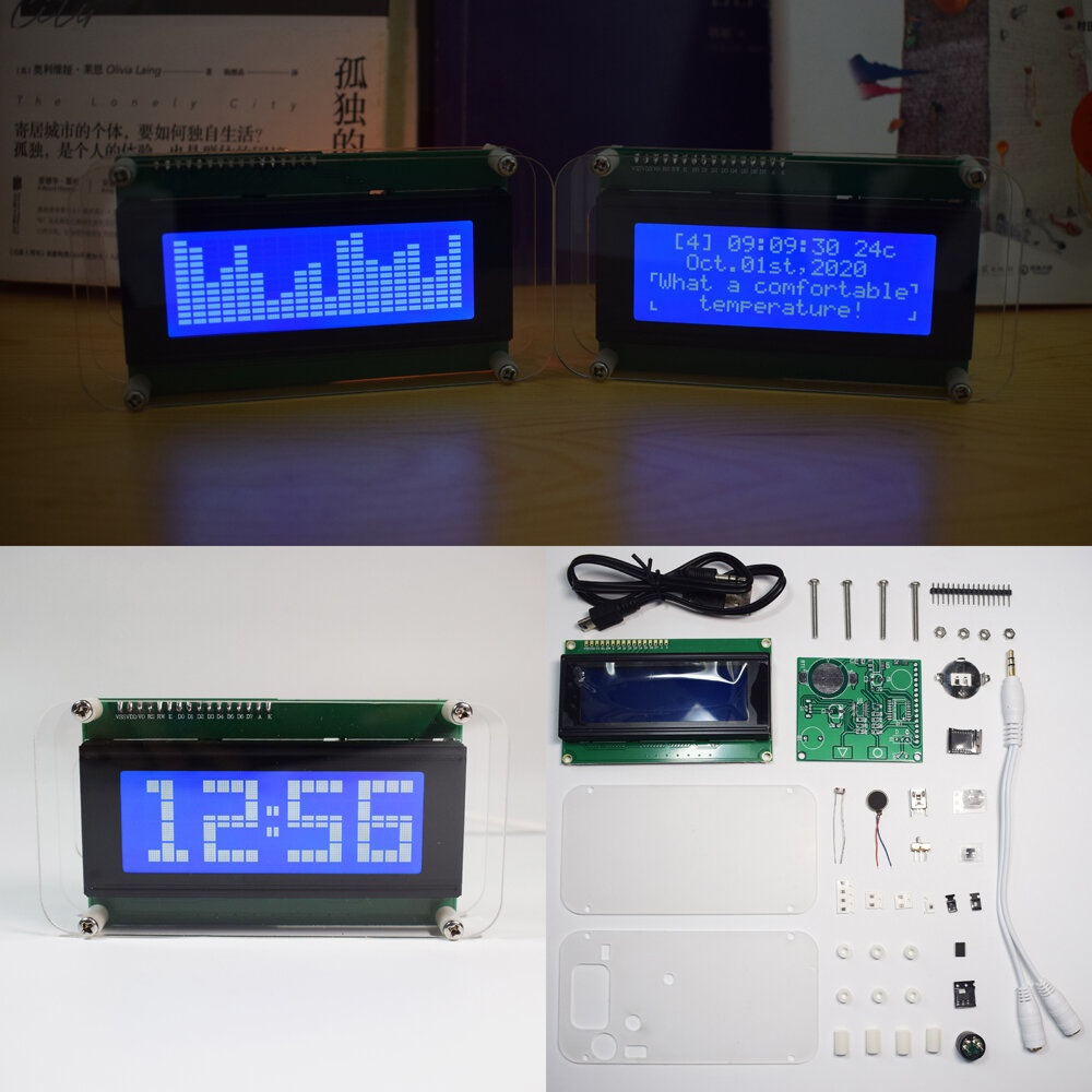 Geekcreite Multifonctionnel LCD Music Spectrum Grande Police DS3231 Horloge DIY Kit