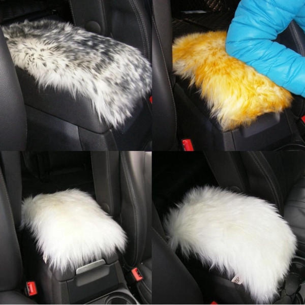 30cmx15cm Sheepskin Car Central Arm Rest Box Cushion Universal - yellow and white - Image 2