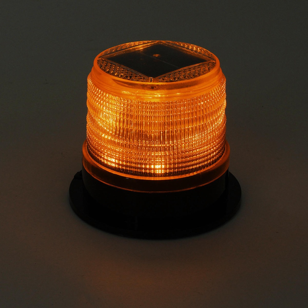 12V Round Roof Solar LED Magnetic Beacon Light Emergency Warning Strobe Yellow IP65 Waterproof - Image 2