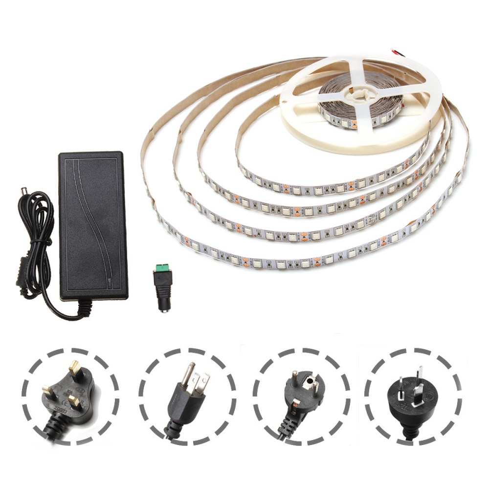 DC12V 5M Non-waterproof SMD5050 R:B 3:1 Grow LED Strip Light + 5A Power Adapter + Female Connector - UK Plug - Image 2