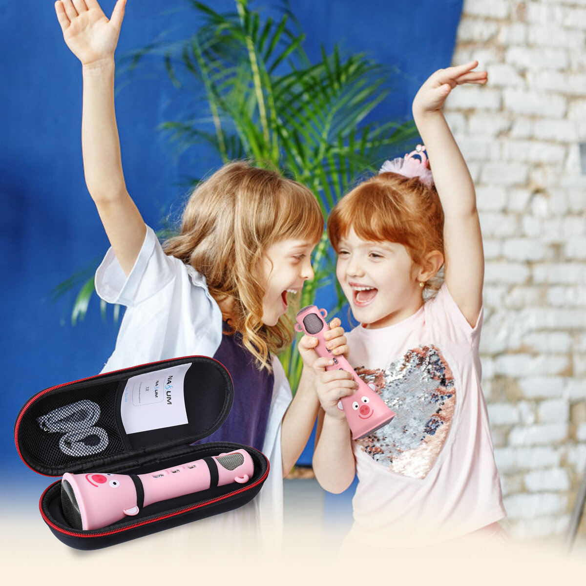 NASUM Creative bluetooth 3.5mm/USB Kids Boys Microphone Karaoke Singing Music Bass Mic Player with LED Light - Image 2