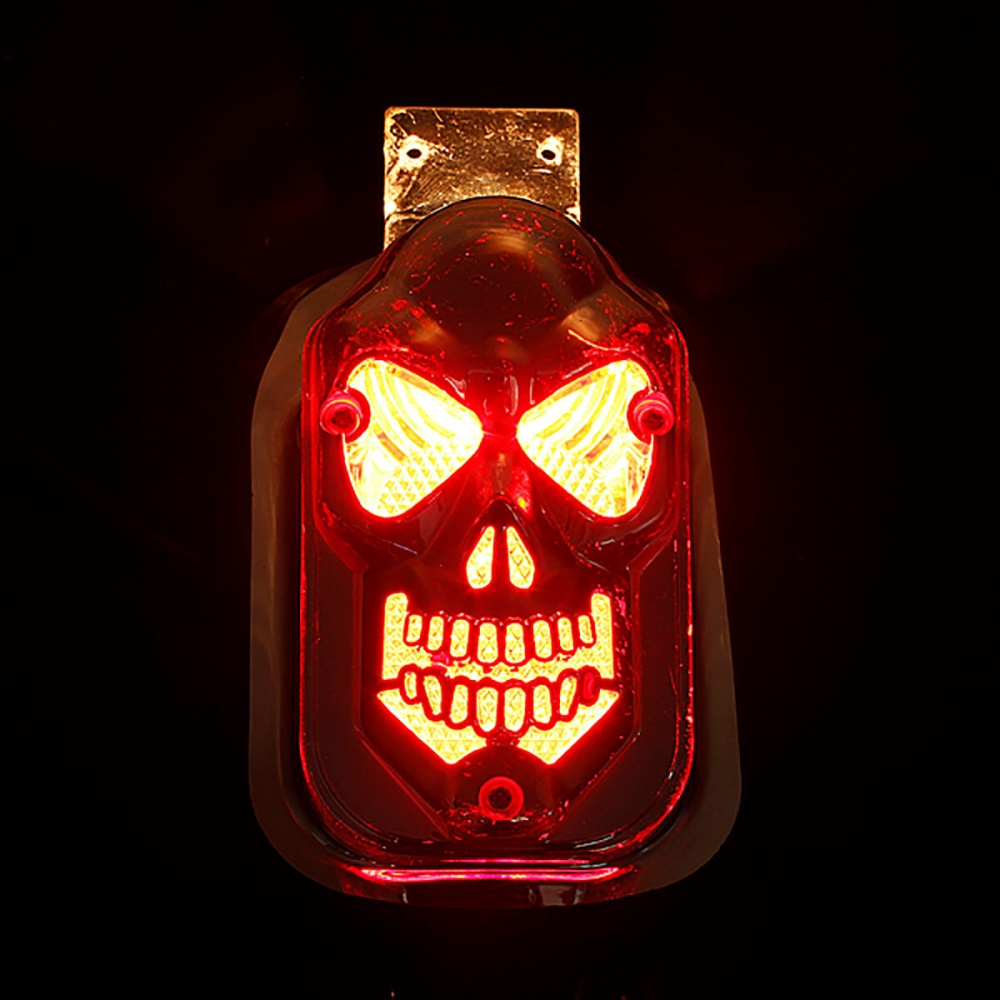 12V Skull Motorcycle ATV Rear Taillight Turn Signal Brake Plate Red Warm White - Image 2