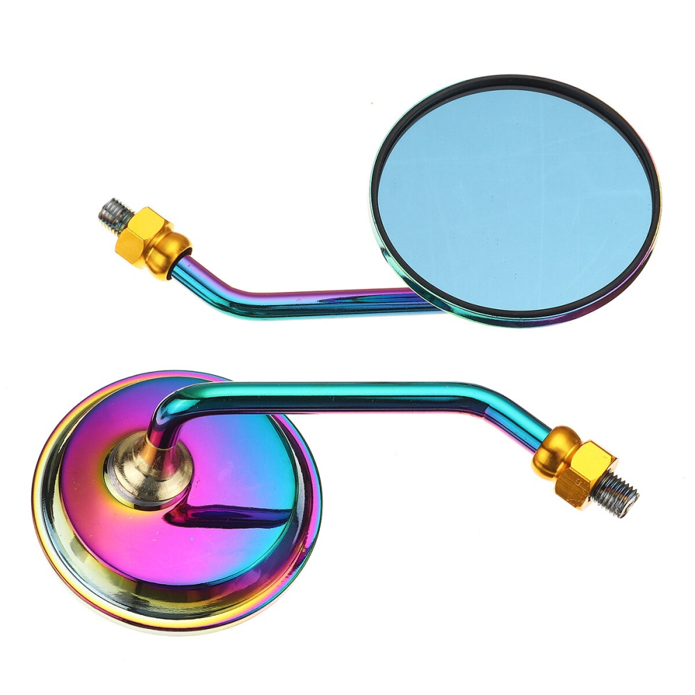 Pair Aluminum Motorcycle Rearview Side Mirrors With M10 Screw Blue Anti-glare - Gold