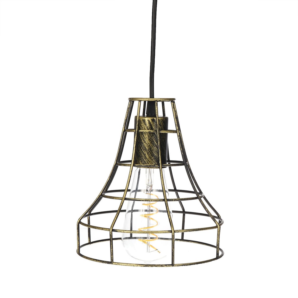 E27 Chandelier Bronze Black Rust Pendant Light Wire Cage Hanging Light Fixture - Bronze - Image 2