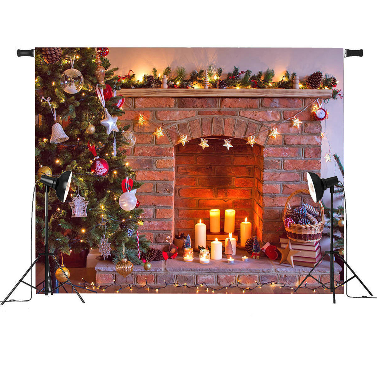 7x5FT Vinyl Retro Christmas Tree Fireplace Photography Background Backdrop Props Studio - Image 2