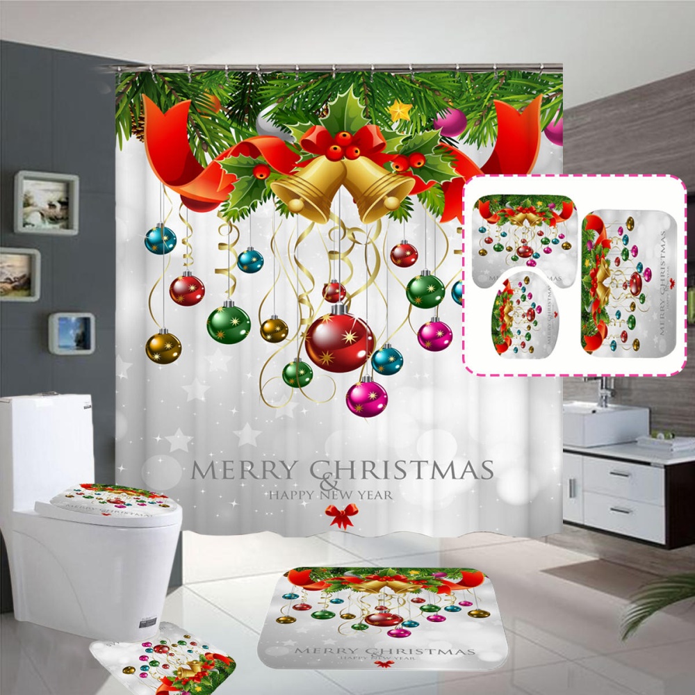 Merry  Bell Waterproof Bathroom Shower Curtain Bath Mats Toilet Cover - #2