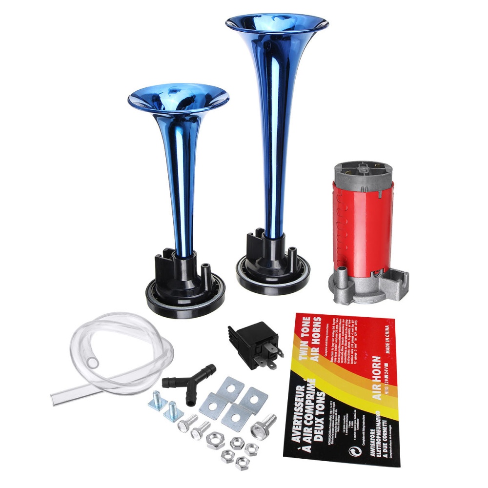 24V 178dB Blue Dual Tube Super Loud Air Horn Trumpet with Compressor For Car Truck Boat Train - Image 2