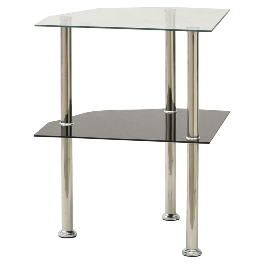 2-Tier Side Table Transparent & Black 15"x15"x19.7" Tempered Glass - Image 2