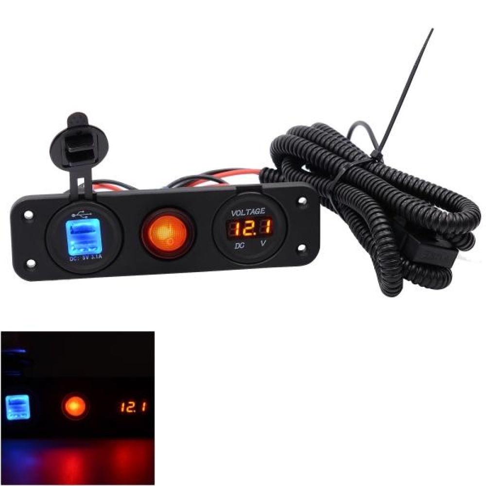 12V-24V 3.1A 22W Dual USB Charger Volt Meter Waterproof LED Switch Panel for Marine Car Boat Motorcycle - Image 2