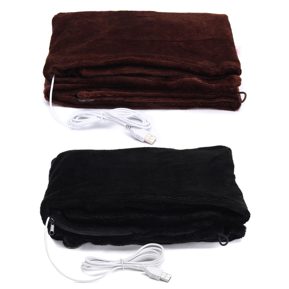 USB Powered Soft Heated Shawl Electric Warming Heating Blanket Winter Pad - Coffee - Image 2