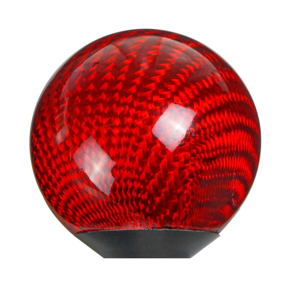 Universal Car Round Ball Shape Gear Shift Knob Black Red Carbon Fiber - Black - Image 2