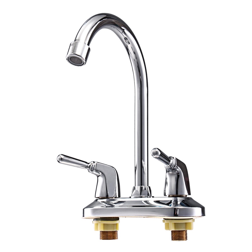 Kitchen Water Tap Dual Handle Faucet 360° Double Spout Sink Basin Mixer Bathroom - #1 - Image 2