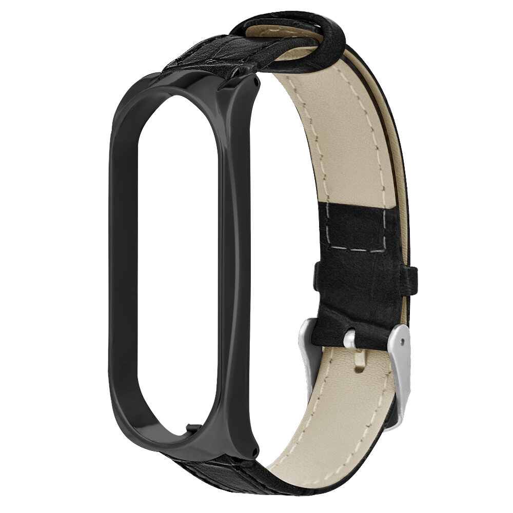 Bakeey Pure with Lightweight Plating Case PU Leather Watch Band Strap Replacement for Xiaomi Mi Band 6 / Mi Band 5 Non-Original - 001 - Image 2