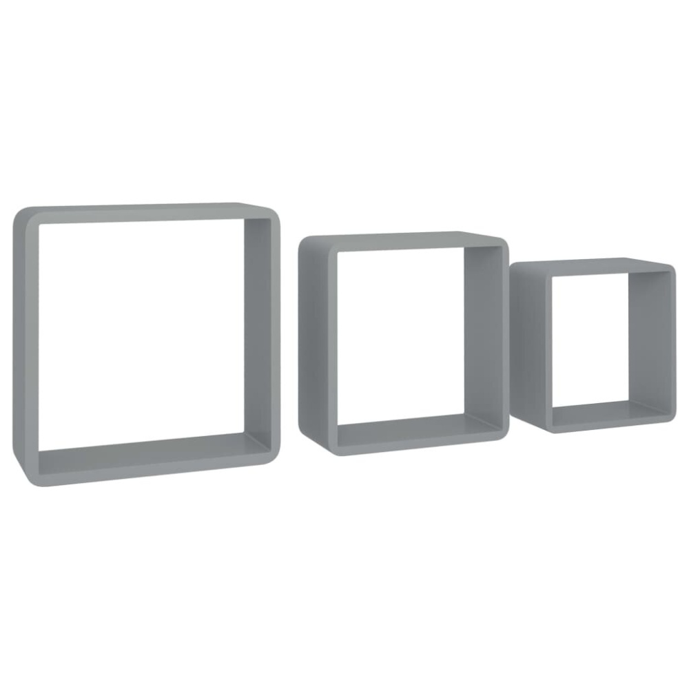 Wall Cube Shelves 3 pcs Gray MDF - Image 2