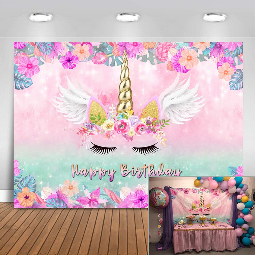 5x3FT 7x5FT 9x6FT Vinyl Pink Unicorn Happy Birthday Photography Backdrop Background Studio Prop - S - Image 2