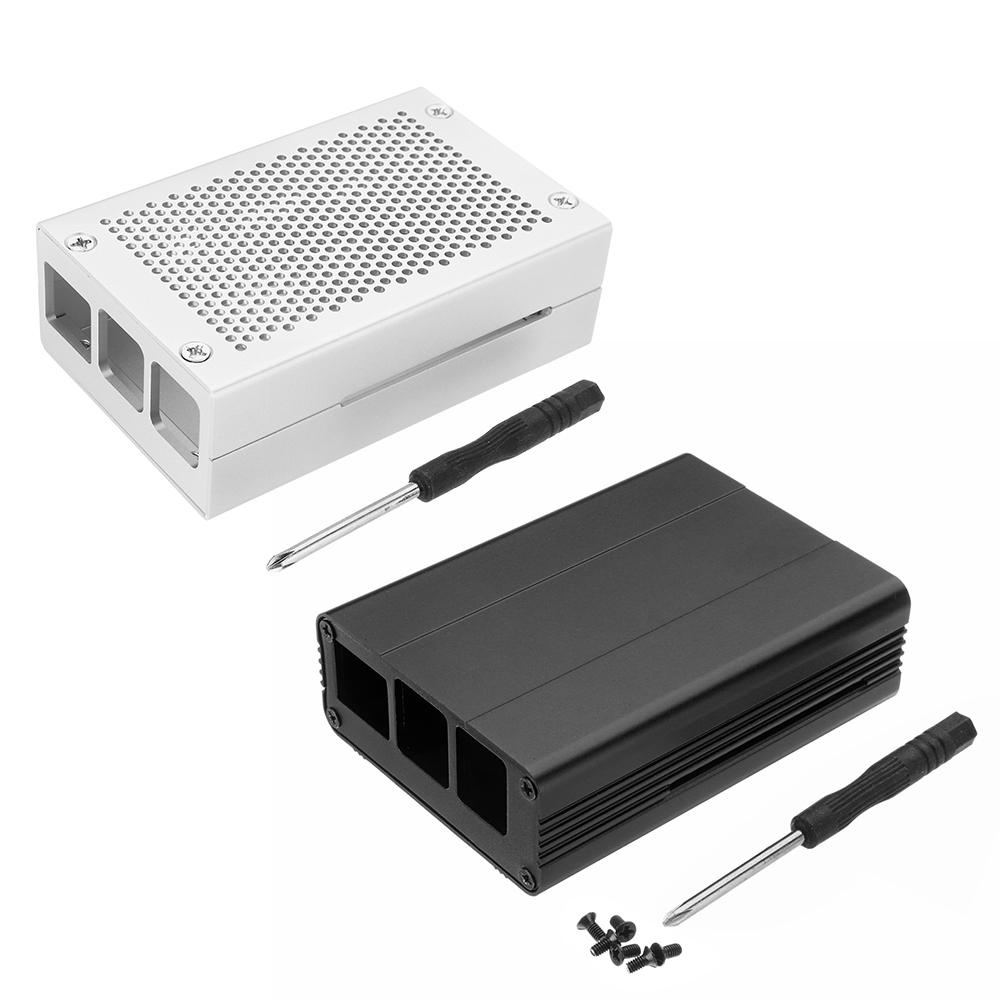 Boetier metallique en aluminium argente / noir avec tournevis pour Raspberry Pi 3 Modele B+ (plus) - Argente