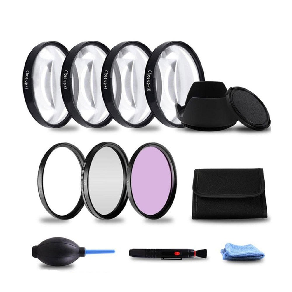 49/52/55/58/62/67/72/77mm Close-up +1/+2/+4/+10 UV FLD CPL Lens Filter Hood Set for DSLR Camera - 52mm