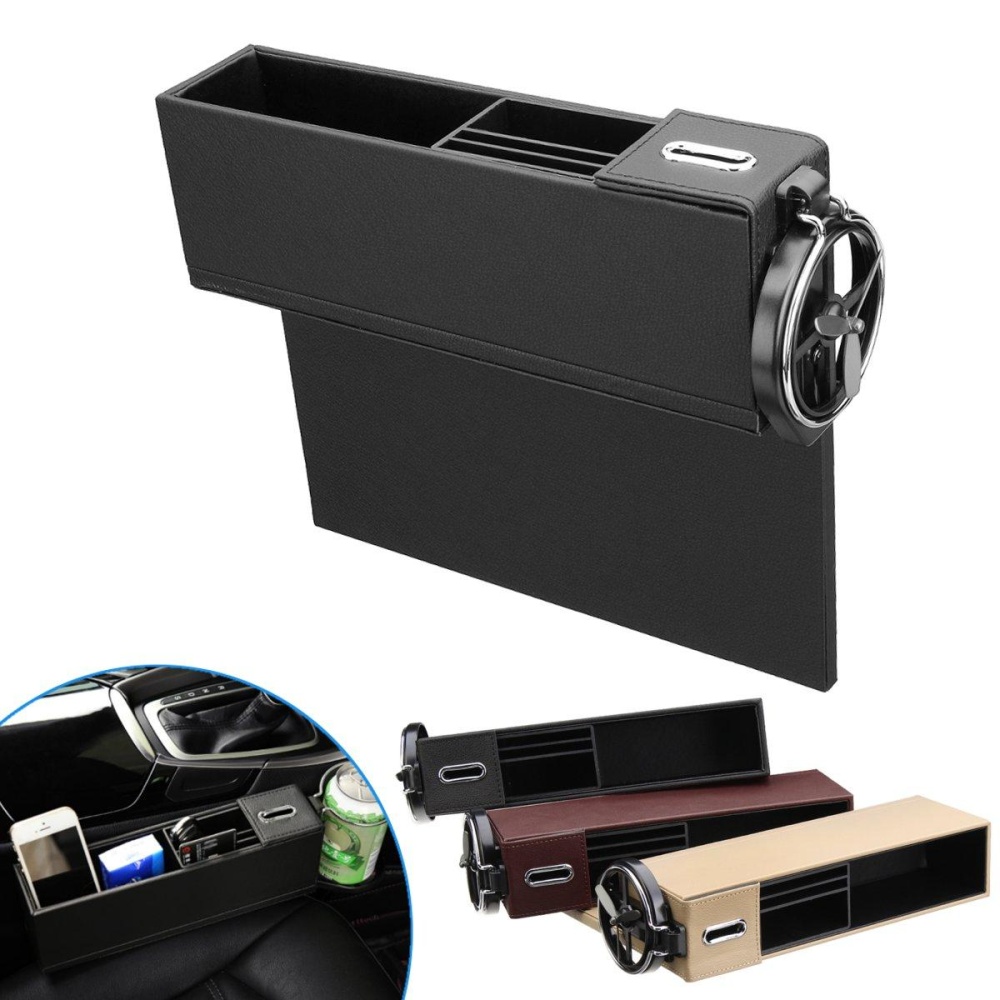 Passenger Side Car Seat Gap Storage Box Pocket Organizer Phone Cup Holder - Black