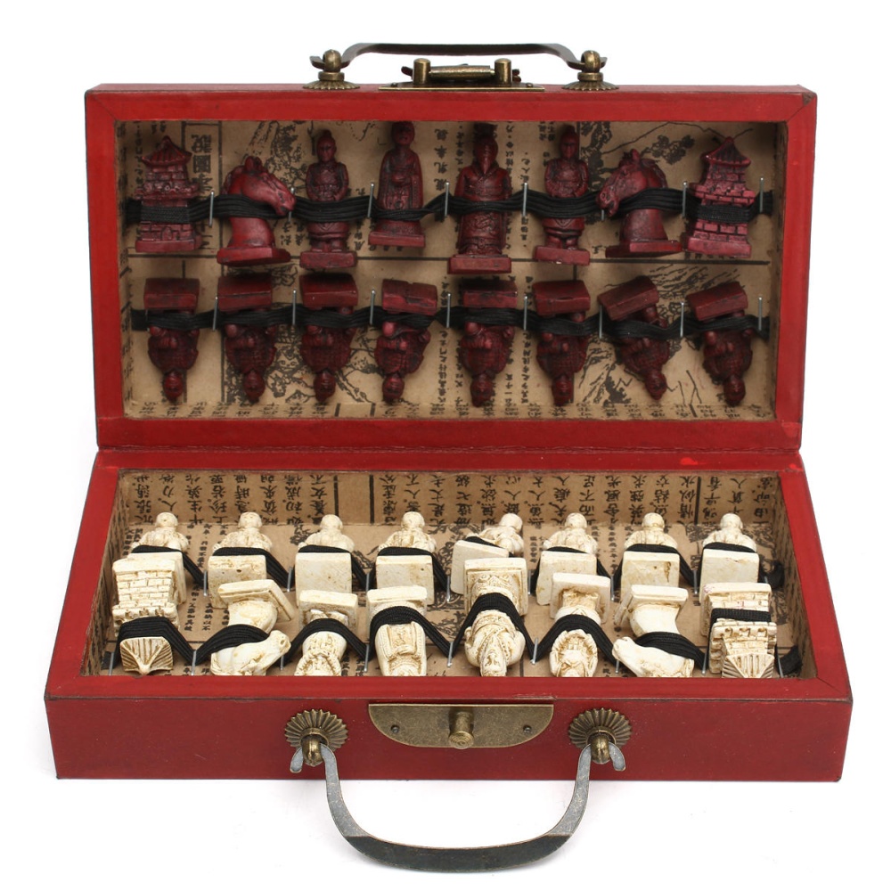 32 Pcs Terra Cotta Warriors Figure Chess Set with Chinese Wood Leather Box Board Games - Image 2