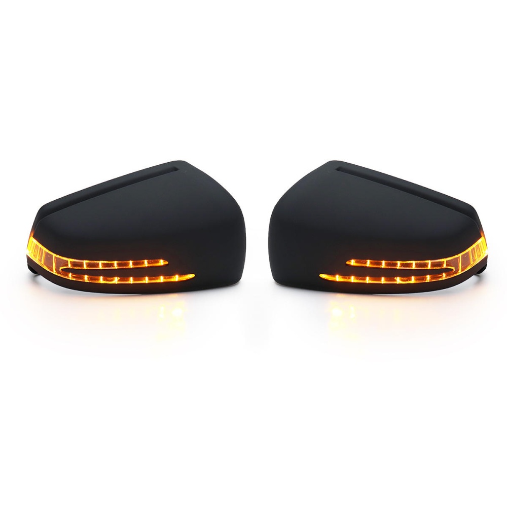 Car Side Mirror Replacement Cover Cap Black with LED Turn Signal Light for Benz W212 W204 W221 - right