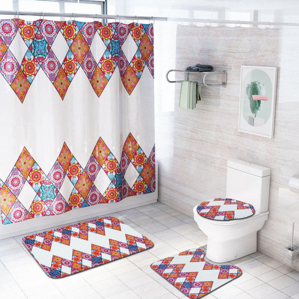 Bohemian Style Toilet Cover Mat Non-Slip Rug Set Waterproof Bathroom Shower Curtain - #1 - Image 2