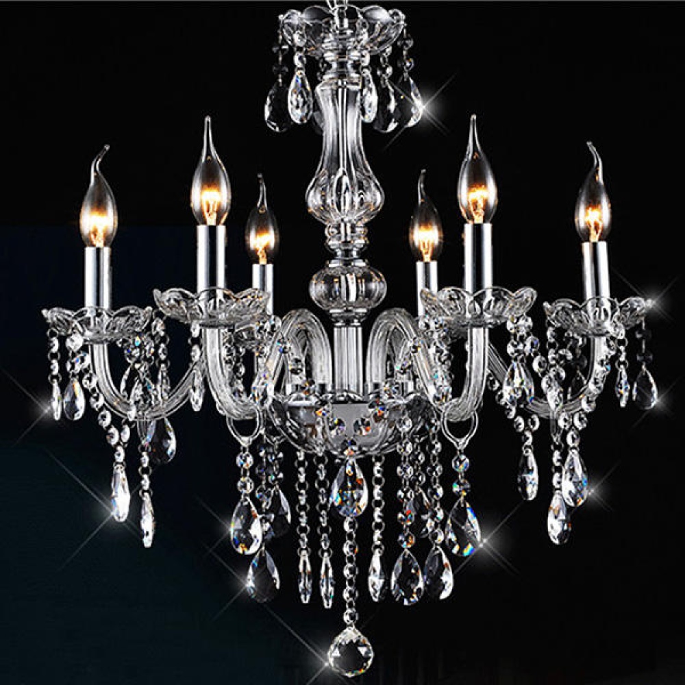 E12 6 Heads Clear Crystal Chandelier Dining Room Bedroom Ceiling Pendant Light Fixture AC110-240V - Image 2