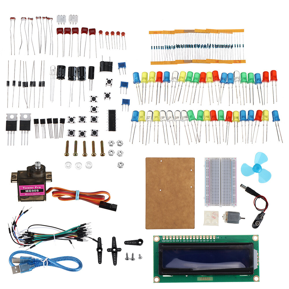 KW-AR-BaseKit Kit with 17 Classes UNO R3 DC Motor Breadboard LED Components Set Geekcreit for Arduino - products that work with official Arduino boar
