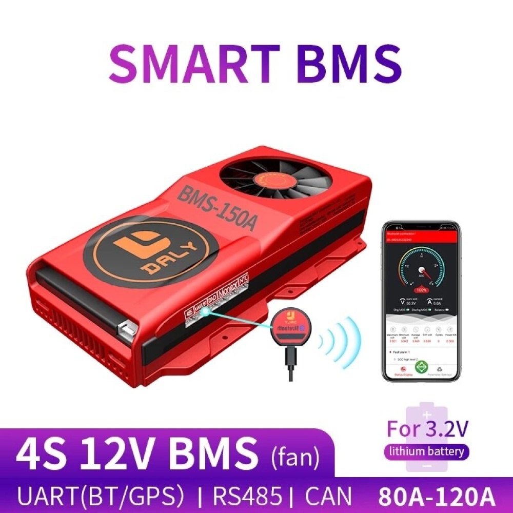 DALY BMS 4S 12V 80A 100A 120A 3.2V 18650 LiFePO4 BMS with Bluetooth UART RS485 CAN NTC Function with Fan - UART touch control screen