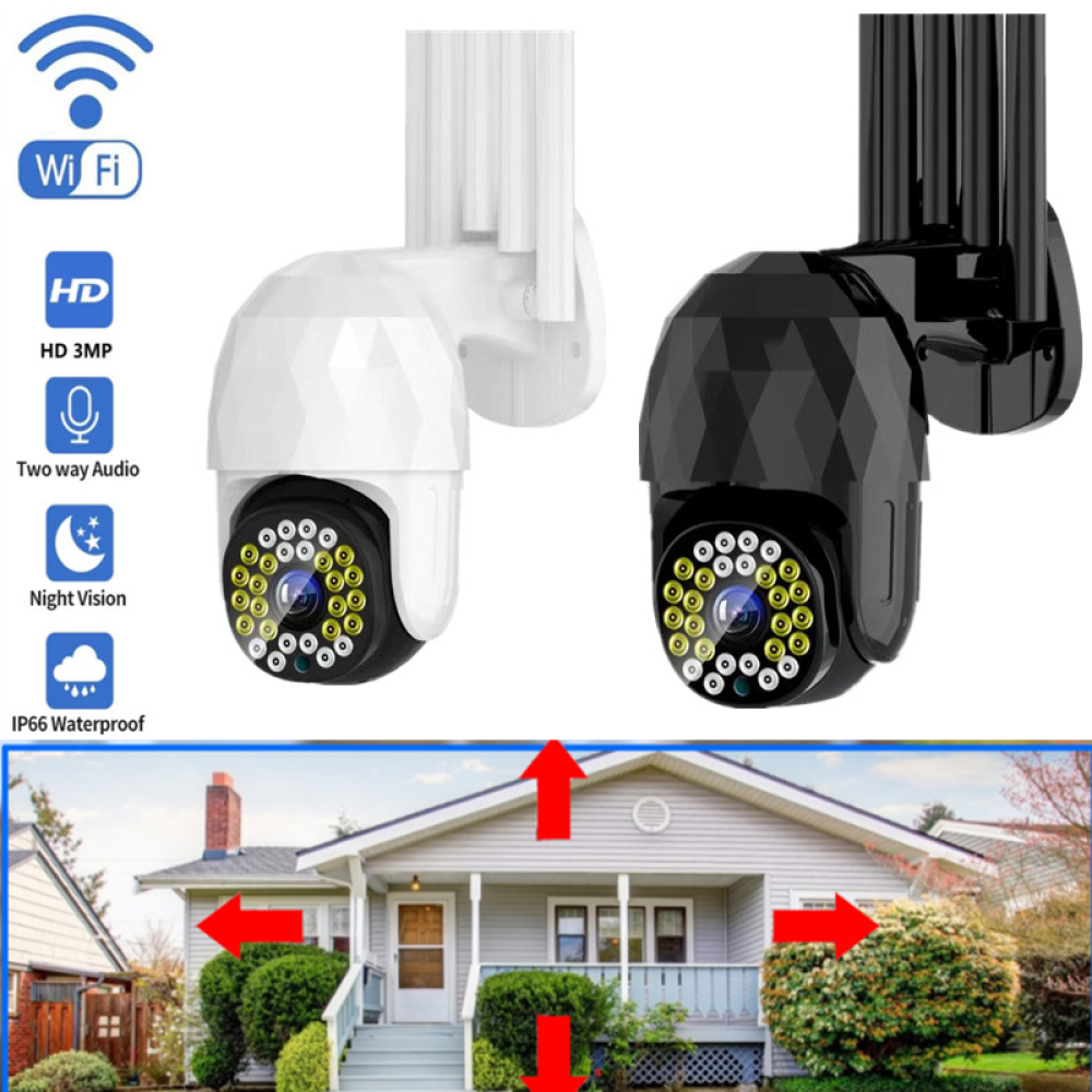 Guudgo 28LED 5X Zoom HD 3MP IP Security Camera Outdoor PTZ Night Vision Wifi IP66 Waterproof Two Way Audio Motion Detecting Camera CCTV Surveillance
