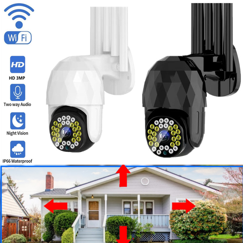 Guudgo 28LED 5X Zoom HD 3MP IP Security Camera Outdoor PTZ Night Vision Wifi IP66 Waterproof Two Way Audio Motion Detecting Camera CCTV Surveillance