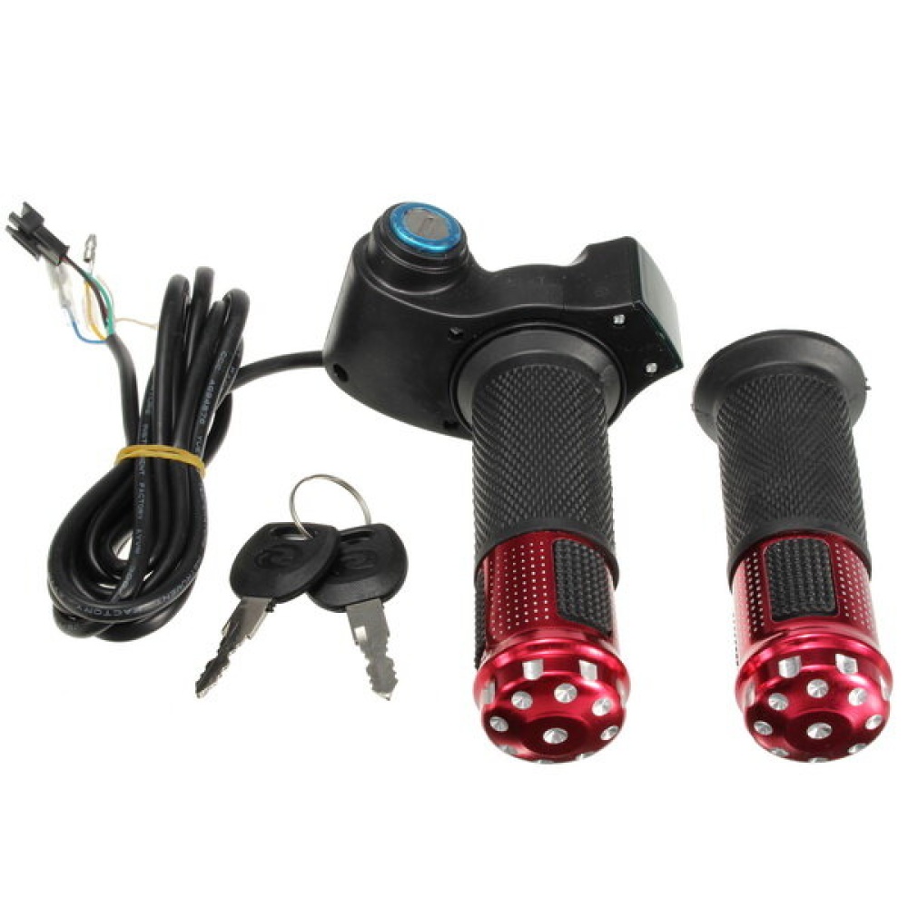 12V-84V 24V 36V 48V Scooter EBike Electric Throttle Grip Handlebar With LED Digital Meter - Red - Image 2