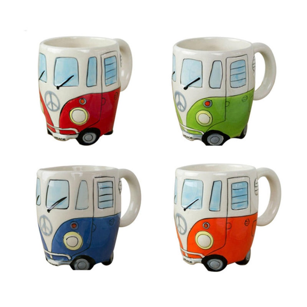 Creative Hand Painting Cartoon Double Bus Mugs Retro Ceramic Cup Coffee Milk Tea Mug Drinkware Novetly Gift Cartoon Double Bus Mugs - Green