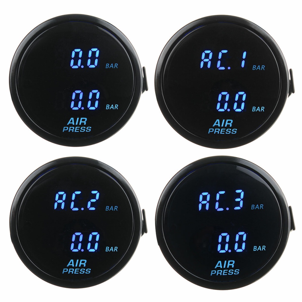 52mm Air Pressure Gauge Bar Dual Digital Display Air Ride Meter with Sensor Blue LED - Image 2