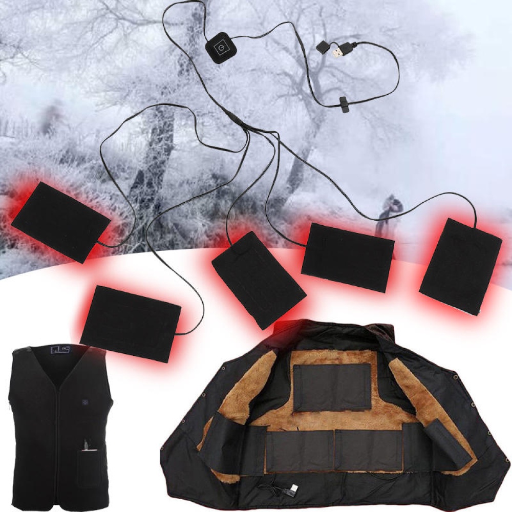 9W 5-12V USB Heating 5 Pads 3 Gears Thermal Vest Heated Jacket Motorcycle Warm Winter - Image 2