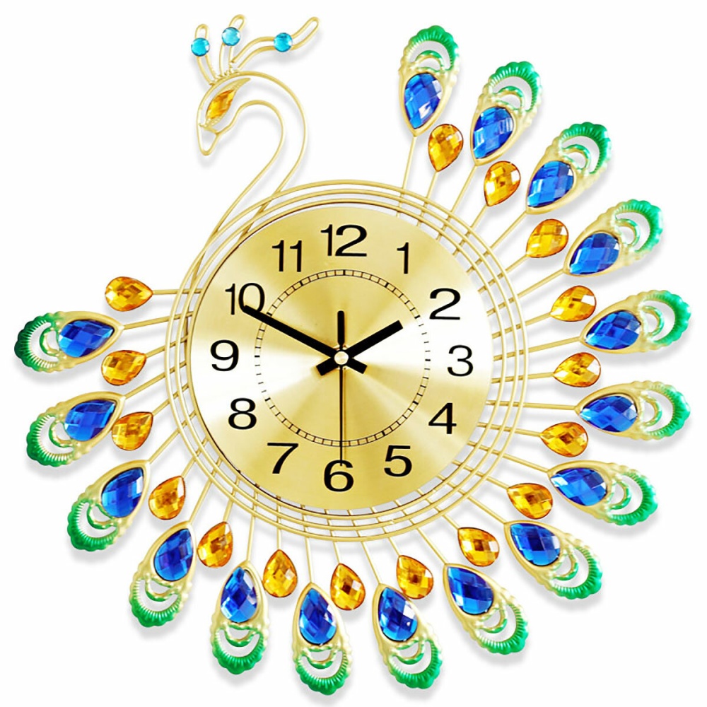 Peacock Horloge Murale Metal Salon Chambre Style Europeen Antique 38X38 cm