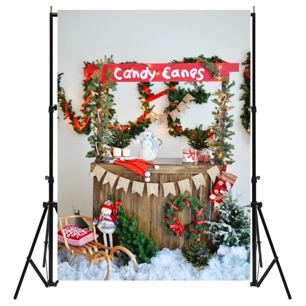 5x7FT Christmas Tree Snow Lights Flags Canned Candy Photography Backdrop Studio Prop Background - Image 2