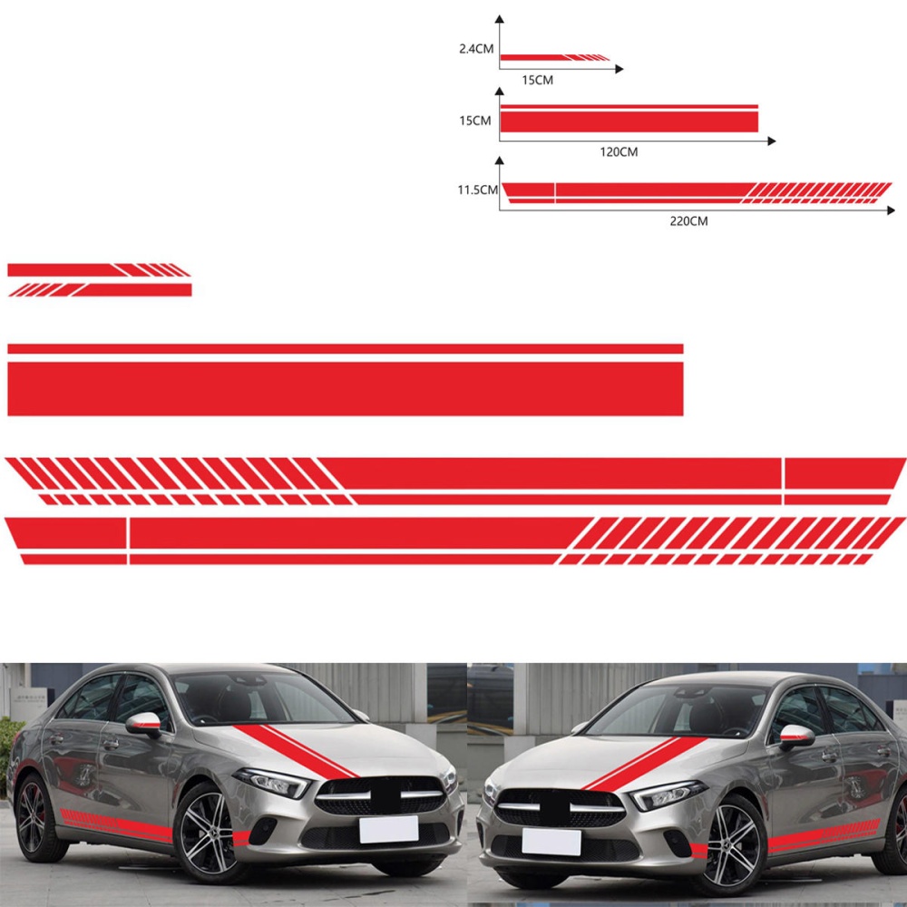 5Pcs Car Body Racing Side Door Long Sticker Hood Mirror Decal Vinyl Stickers - Red - Image 2