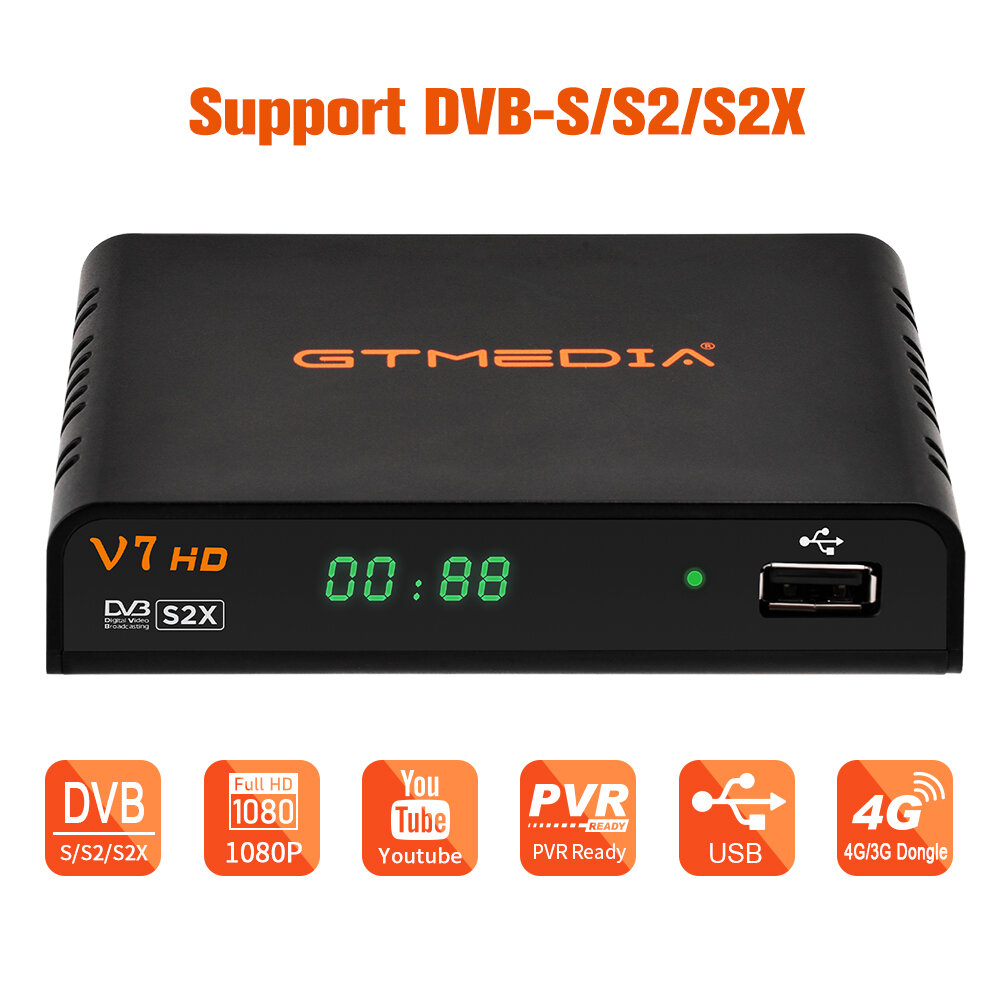 GTMEDIA V7 HD DVB-S DVB S2 S2X 1080P Set Top Box Satelite Decoder TV Receiver with Network Card Support YouTube Powervu Biss USB WIFI Dongle - EU Plu - Image 2