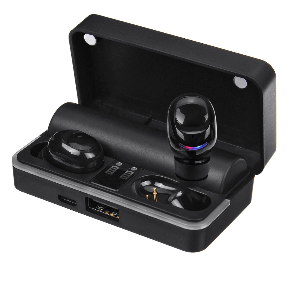 Portable TWS bluetooth 5.0 Earphone Wireless Earbuds 6D Heavy Bass LED Display IPX7 Waterproof Headphone with Mic for iPhone Xiaomi Huawei - Black