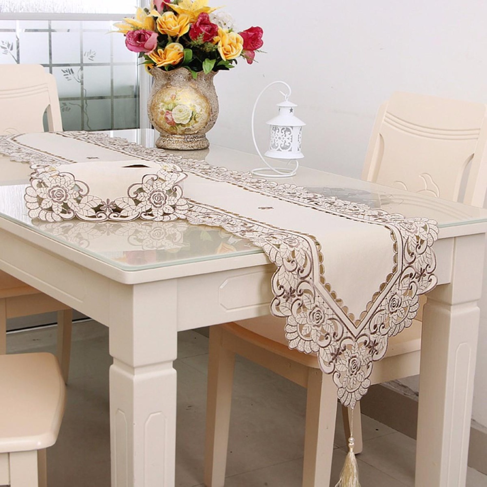 Rectangle Flower Table Runner Tablecloth With Tassel Wedding Party Festival Decor Mat - 40x180cm - Image 2